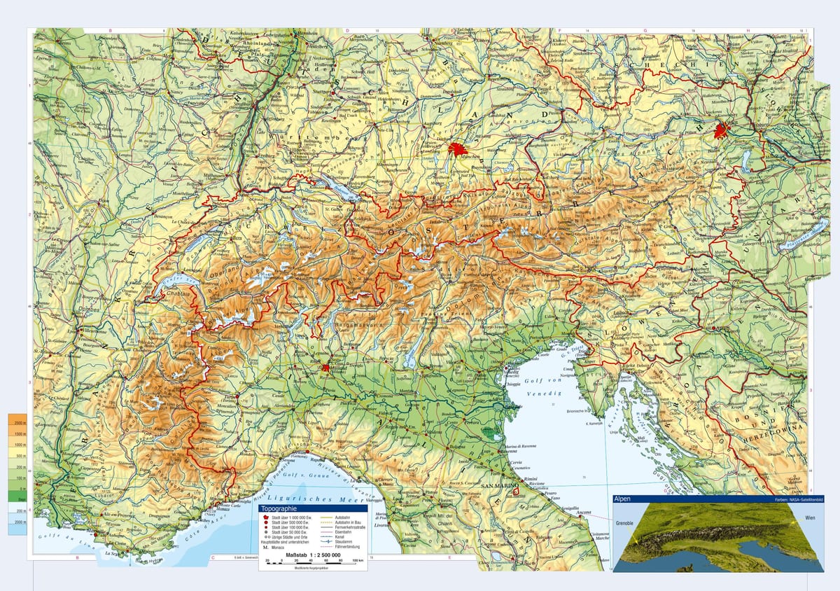 topoqrafik xəritə Avstriya